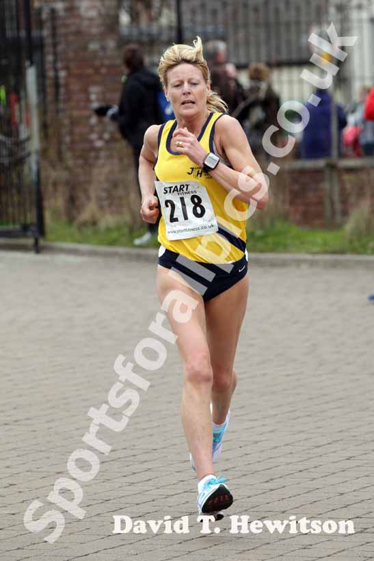 Heather Robinson (Jarrow) finishing the Wallsend Harriers Terry O'Gara Memorial 5k Road Race.